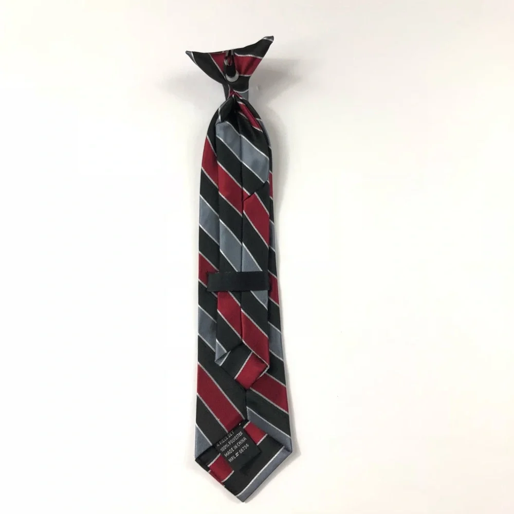 Toddler Boys Black Gray Red White Striped Clip On Neck Tie 2T